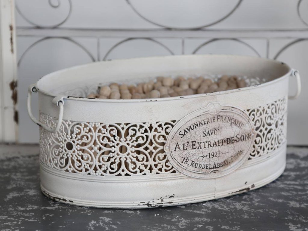 Bad Accessoires Tablett oval mit Druck Antik Weiß