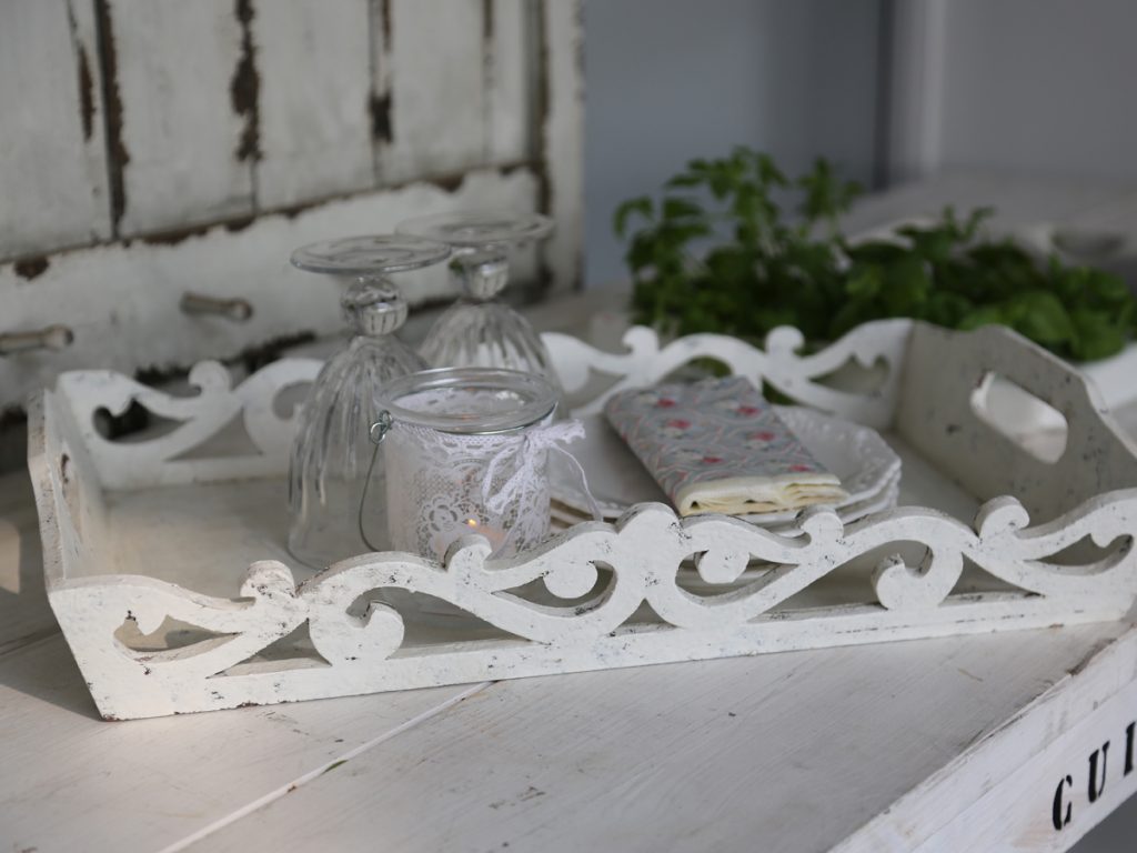 Küchenaccessoires Tablett mit Musterkante Antik Weiß