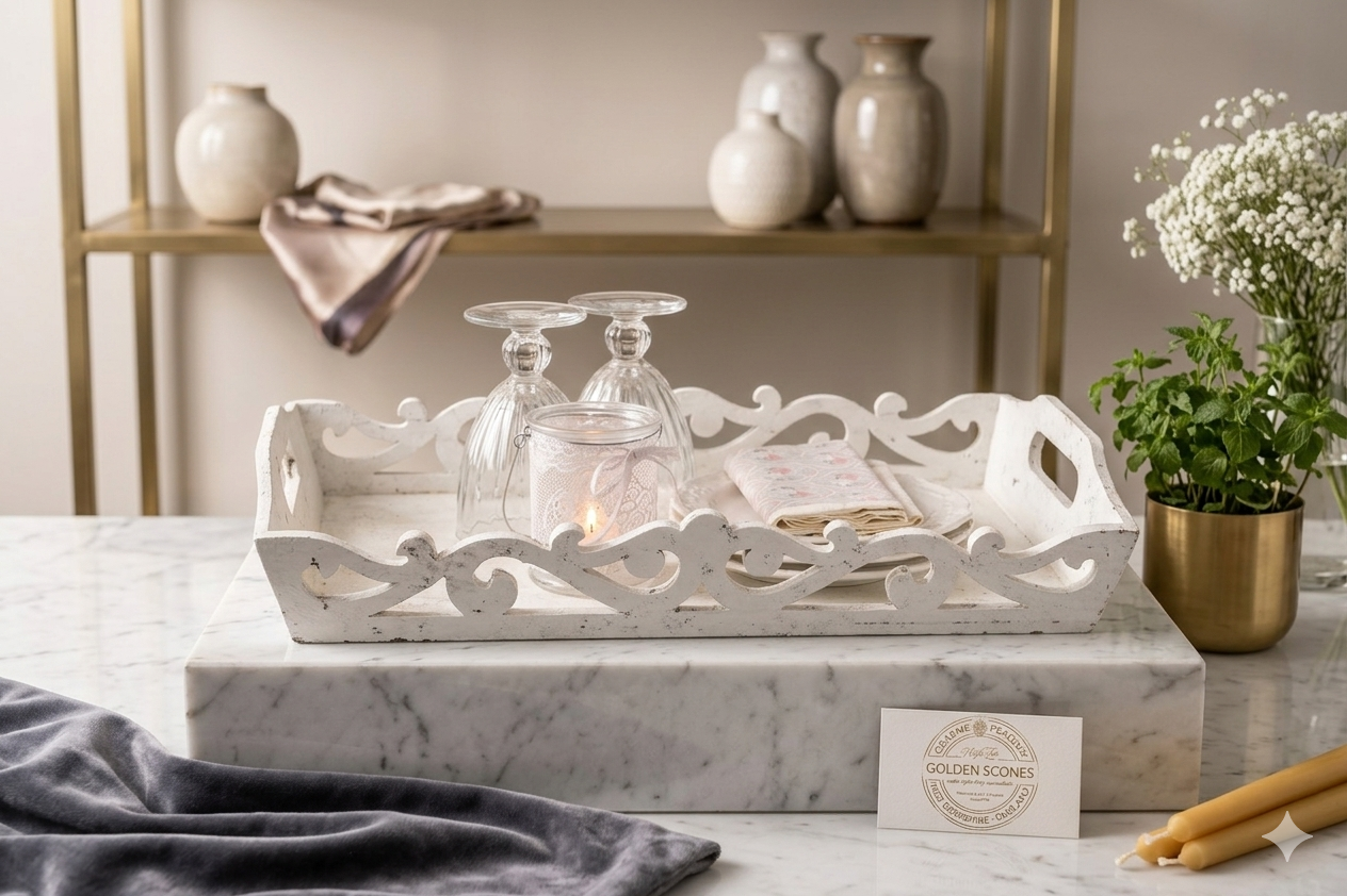 Küchenaccessoires Tablett mit Muster Shabby Chic Stil – Bild 3