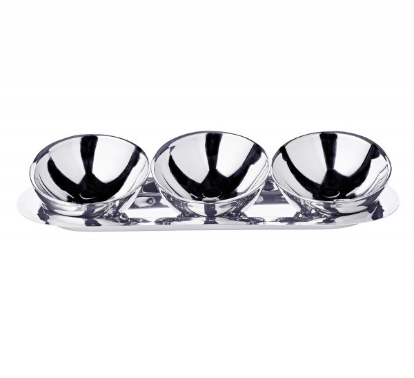 3 Schalen Asti auf Tablett, Edelstahl _1 3 Schalen Asti auf Tablett, Edelstahl