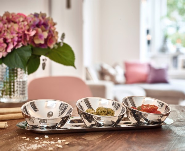 3 Schalen Asti auf Tablett, Edelstahl _2 3 Schalen Asti auf Tablett, Edelstahl