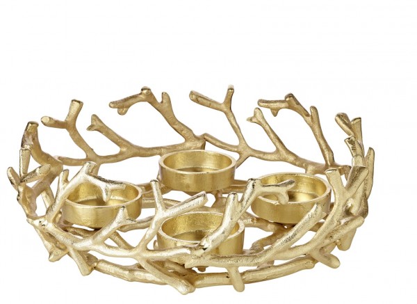 Adventskranz Porus Gold, Geweih-Design, Aluminium vernickel, Durchmesser 30 cm_3 Adventskranz Porus Gold, Geweih-Design, Aluminium vernickel, Durchmesser 30 cm, für Kerzen ø 6 cm