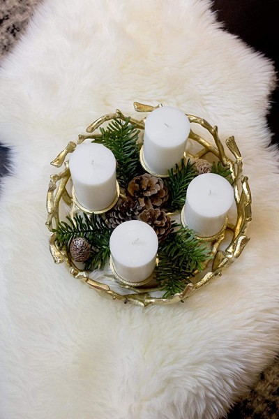 Adventskranz Porus Gold, Geweih-Design, Aluminium vernickel, Durchmesser 30 cm_5 Adventskranz Porus Gold, Geweih-Design, Aluminium vernickel, Durchmesser 30 cm, für Kerzen ø 6 cm