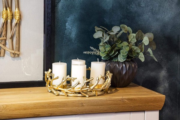 Adventskranz Porus Gold, Geweih-Design, Aluminium vernickel, Durchmesser 30 cm_6 Adventskranz Porus Gold, Geweih-Design, Aluminium vernickel, Durchmesser 30 cm, für Kerzen ø 6 cm