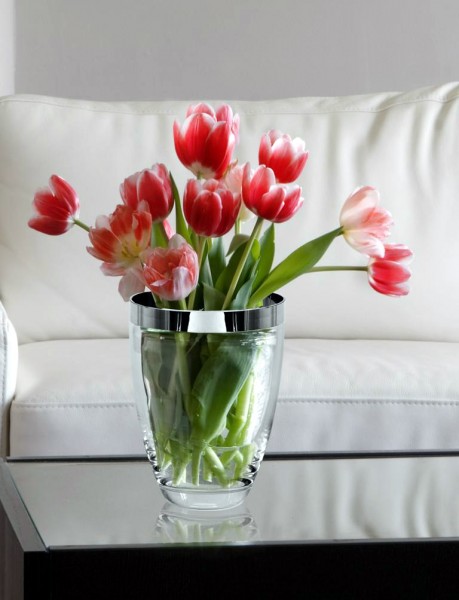 Vase Charlotte, Kristallglas mit Platinrand_2 Vase Charlotte, Kristallglas mit Platinrand