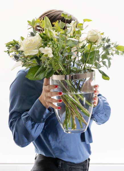 Vase Charlotte, Kristallglas mit Platinrand_2 Vase Charlotte, Kristallglas mit Platinrand