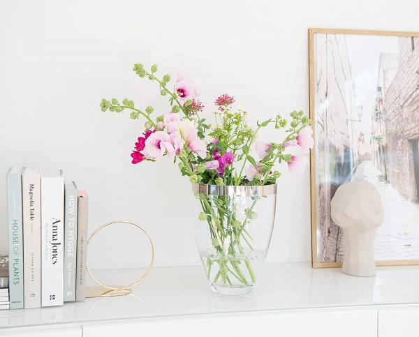 Vase Charlotte, Kristallglas mit Platinrand_3 Vase Charlotte, Kristallglas mit Platinrand