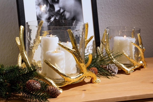 Windlicht Kingston, Geweih-Design mit Glas Höhe 20 cm_2 Windlicht Kingston, Geweih-Design mit Glas Höhe 20 cm