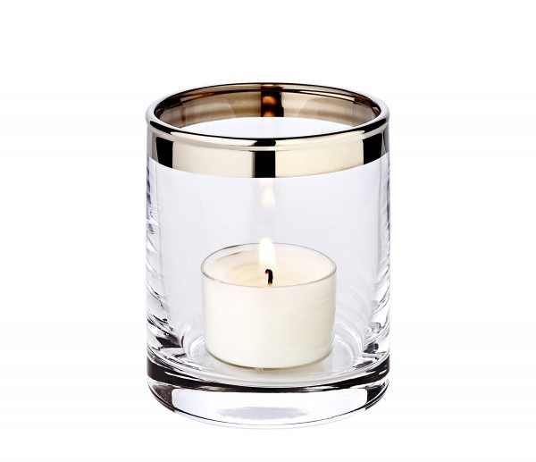 Windlicht Molly, mundgeblasenes Kristallglas mit Platinrand, Höhe 8 cm_1206 Windlicht Molly  Kristallglas mit Platinrand, Höhe 8 cm