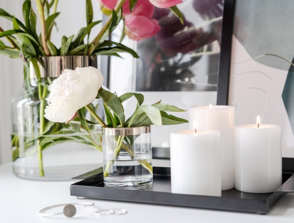 Windlicht Molly, mundgeblasenes Kristallglas mit Platinrand, Höhe 8 cm_5 Windlicht Molly  Kristallglas mit Platinrand, Höhe 8 cm