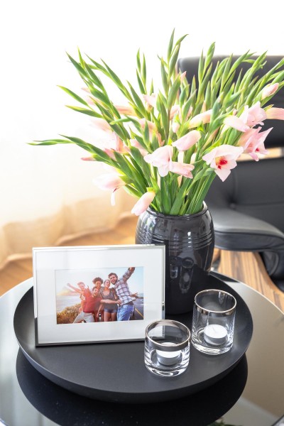 Windlicht Molly, mundgeblasenes Kristallglas mit Platinrand, Höhe 8 cm_6 Windlicht Molly  Kristallglas mit Platinrand, Höhe 8 cm