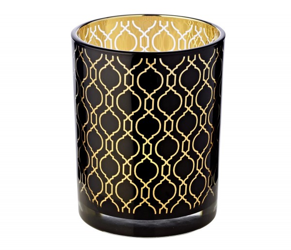 Windlicht Teelichtglas Kerzenglas Raute, schwarz, Höhe 13 cm