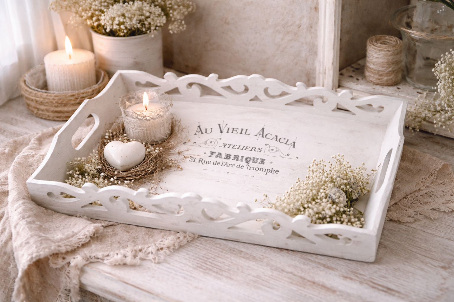 Küchenaccessoires Tablett mit Muster Shabby Chic Stil